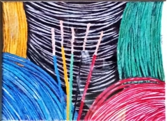 Bundles of electric cables of different colors